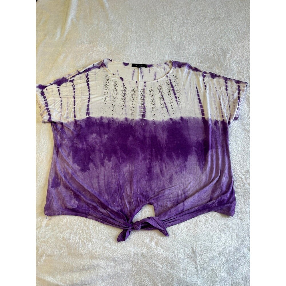 B.L.E.U. White & Purple Ombre Front Tie Studded Shirt Made in USA size large